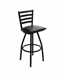 Oak Street Black Metal Ladderback Swivel Barstool with Foot Rest & Vinyl Seat | Choose Vinyl Color