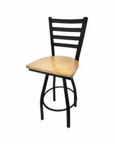 Oak Street Black Metal Ladderback Swivel Barstool with Foot Rest & Wood Seat | Choose Wood Color