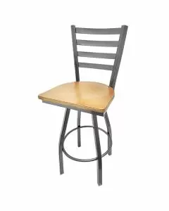 Oak Street Clear Coat Ladderback Metal Frame Swivel Barstool with Wood Seat