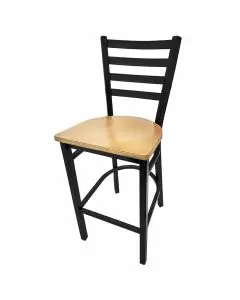 Oak Street Black Metal Ladderback Barstool with Wood Seat | Choose Wood Color