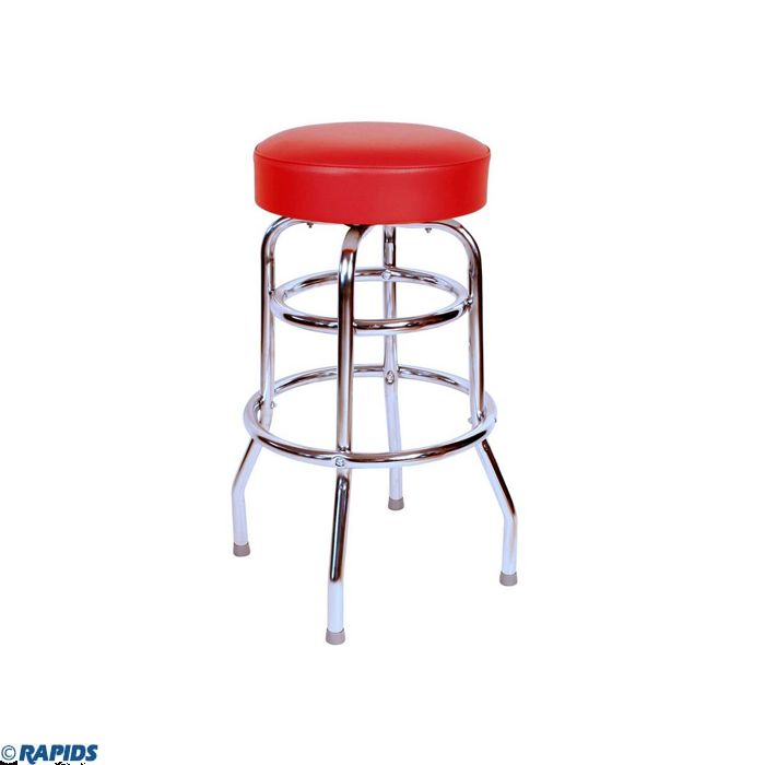 Classic Diner Bar Stool, Red Padded Seat & Double Footrest