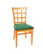 Quickship Wood Window Back Chair | Natural Finish | Padded Vinyl Seat | Choose Vinyl Color