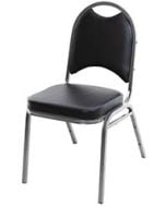 Oak Street Silver Vein Vinyl Stackable Banquet Chair w/ Black Padded Seat | Rounded Back