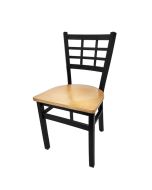 Oak Street Window Pane Back Commercial Dining Chair with Metal Frame | Wood Seat