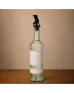 Black Plastic Roll Top Liquor Pourer with Weighted Flap and Eva Cork - shows on the liquor bottle