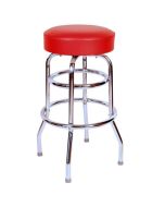 Classic Diner Bar Stool, Red Padded Seat & Double Footrest 