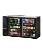 60" back bar cooler with two glass swing doors. The True TBB-24GAL-60G-LD has a black vinyl exterior sides, galvanized steel top and glass front with LED lighting