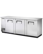 True 90" stainless Steel three solid swing door back bar refrigerator