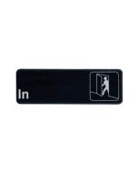 "In" black and white restaurant directional sign