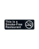 Black and White Plastic "This is a Smoke-Free Restaurant" Sign, 9" x 3", Adhesive Backing