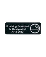Black and White Plastic "Smoking Permitted in Designated Areas Only" Sign, 9" x 3", Adhesive Backing