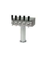 5 Faucet Beer Tower Stainless "T" Style 3" Column - Glycol-Cooled | Smooth Finish