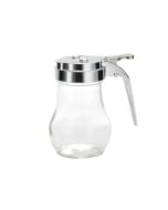 glass syrup dispenser with chrome top for restaurant tabletops