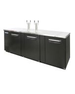 Heavy Duty Commercial 95" Draft Beer Dispenser 4 Keg Kegerator Black Vinyl sides and stainless top with two dual faucet towers.