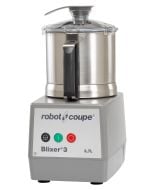 Robot Coupe Blixer 3 Food Processor with 3.5 Qt. Stainless Steel Bowl and Single Speed - 1 1/2 hp. See through clear lid with chute to add liquid and integrated scraper. Comes with serrated s blade. 