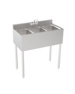 Krowne 18-33 Silver Series Three Compartment Sink 36" W x 18.5" D