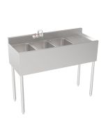 Krowne 18-43L Silver Series Three Compartment Sink 48" W x 18.5" D with Right Drainboard