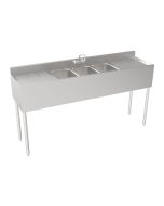 Krowne 18-63C Silver Series Three Compartment Sink 72" W x 18.5" D with Left and Right Drainboards