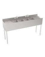 Krowne 18-64C Silver Series Four Compartment Sink 72" W x 18.5" D with Left and Right Drainboards