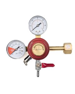 The images show the Low Pressure Dual Gauge Primary Regulator with barbed connection. This item features an MFL shutoff.