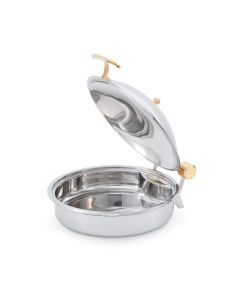 Vollrath 46121 6 qt. Intrigue Round Stainless Steel Induction Chafer with Brass Trim