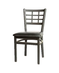 Oak Street Window Pane Back Commercial Dining Chair with Metal Frame | Vinyl Seat