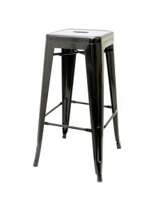 Gloss Black Stamped Steel Stackable Backless Barstool