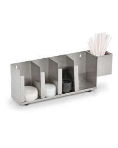 Vollrath Horizontal Lid Organizer with Four Adjustable Lid Compartments and Straw Holder