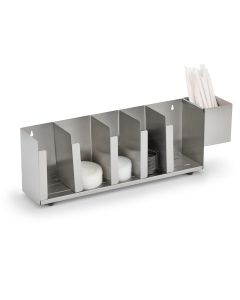 Vollrath Horizontal Lid Organizer with Five Adjustable Lid Compartments and Straw Holder
