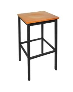BFM Seating Backless Barstool W/ Sand Black Finish and Wood Seat