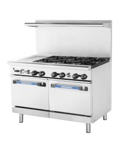 Turbo Air TARG-12G6B Radiance 48" Gas Range 12" Left Griddle 6 Open Burners & Double Standard Ovens