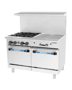 Turbo Air TARG-24G4B Radiance 48" Gas Range 24" Left Griddle 4 Open Burners & Double Standard Ovens