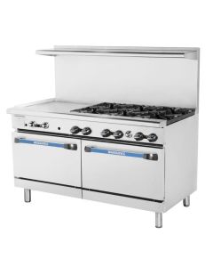 Turbo Air TARG-24G6B Radiance 60" Gas Range 24" Left Griddle 6 Open Burners & Double Standard Ovens