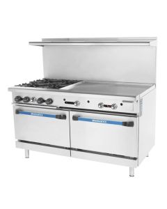 Turbo Air TARG-36G4B Radiance 60" Gas Range 36" Left Griddle 4 Open Burners & Double Standard Ovens