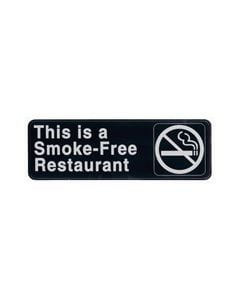 Black and White Plastic "This is a Smoke-Free Restaurant" Sign, 9" x 3", Adhesive Backing