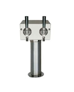 American Beverage 2 Faucet Beer Tower Stainless Steel "T" Style - 3" Column | Glycol Ready