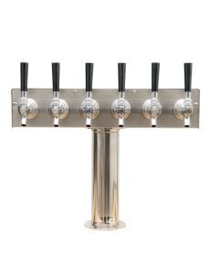 American Beverage 6 Faucet Beer Tower | Stainless "T" Style - 3" Round Base | Glycol Ready