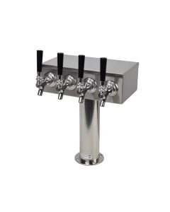American Beverage 4 Faucet Beer Tower Stainless "T" Style 3" Column | Smooth Finish | Glycol Ready