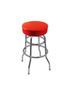Oak Street SL2129 Chrome Double Rung Button Top Barstool | Red