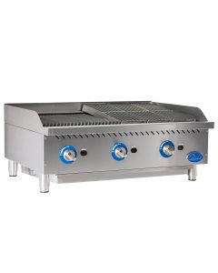 Globe GCB36G-SR 36" Stainless Steel Radiant 3-Burner Gas Charbroiler | Natural Gas