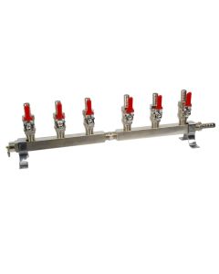 American Beverage 6-Way Gas Manifold Gas Distributor Bar | With Safety