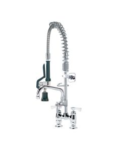 Krowne Space Saver Pre-Rinse with Add-On Faucet, Deck-Mount, 4" Centers, 22-1/2"H Hose
