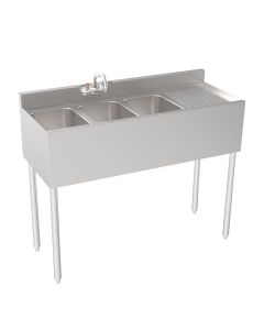 Krowne 18-43L Silver Series Three Compartment Sink 48" W x 18.5" D with Right Drainboard