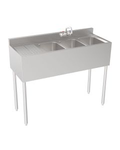 Krowne 18-43R Silver Series Three Compartment Sink 48" W x 18.5" D with Left Drainboard