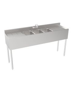 Krowne 18-63C Silver Series Three Compartment Sink 72" W x 18.5" D with Left and Right Drainboards