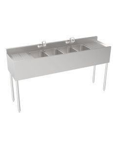 Krowne 18-64C Silver Series Four Compartment Sink 72" W x 18.5" D with Left and Right Drainboards