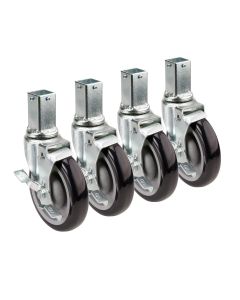 Krowne 28-174S 1-1/4" Square Post Shelving Casters 5" Locking Wheels 6" Lift