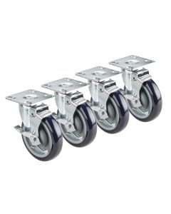Krowne BC-138 Plate Casters 5" Wheel Brake 6" Lift