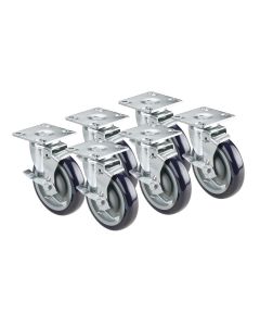 Krowne BC-139 Plate Casters 5" Wheel Brake 6" Lift