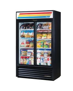 True GDM-41SL-HC-LD Two Section Sliding Door Slim Line Display Refrigerator Merchandiser 47"
